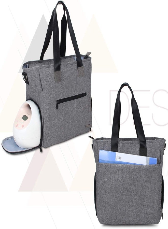 Teamoy Breast Pump Tote Bag Diaper Tote Bag Compatible for Spectra S1, S2, Medela, Pumping Bag with 14" Laptop Sleeve for Most Breast Pump, Dark Gray - Image 3